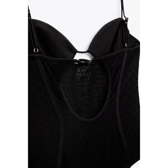 NWOT Zara black matching lace-like accented corsetry-inspired bodysuit, S - Picture 10 of 16
